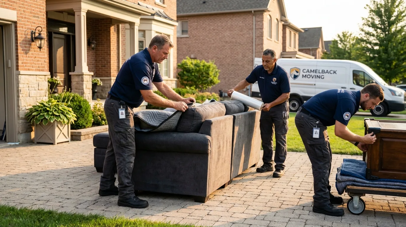 Large estate moving crew wrapping furniture in Lindsay, TX