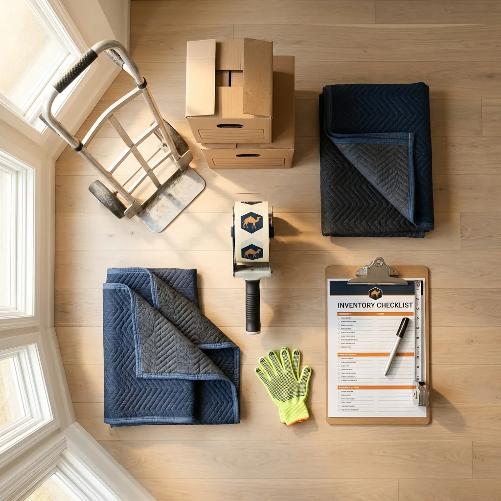 Professional moving supplies and packing materials layout for Lindsay residential relocations